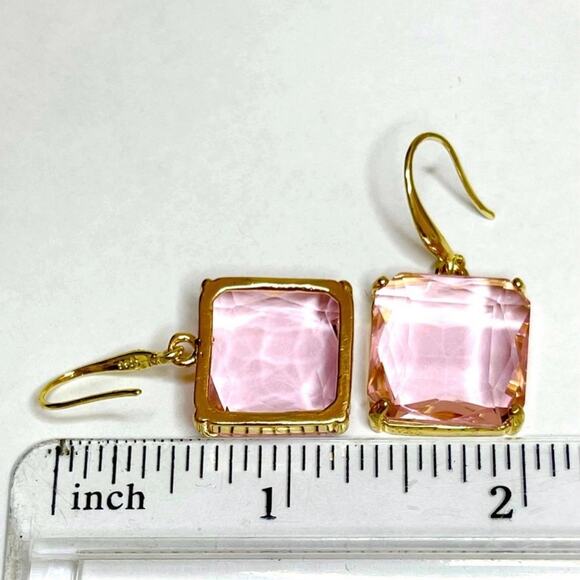 NEW Earrings 1.5" Pink Faceted Glass Paperclip Dangle Drop Trendy Jewelry AU24 - Picture 3 of 4